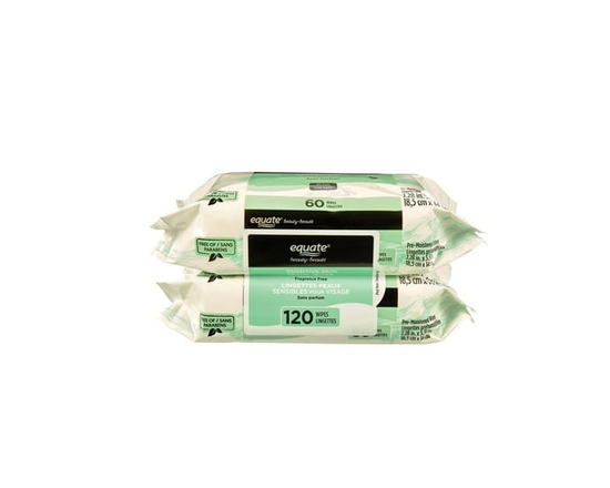 Equate Beauty Lingettes pour le Visage Peau Sensible 120CT