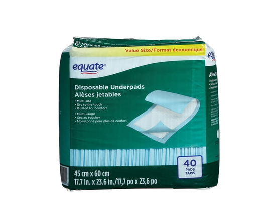 Equate Disposable Underpads 45X60CM, 40CT - 40 CT
