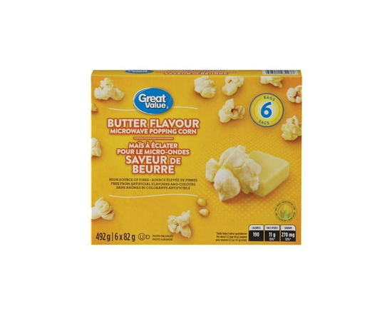 Great Value Maïs à Éclater pour le Micro-Ondes Saveur de Beurre - 492 g