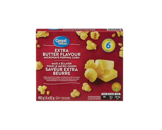 Great Value Extra Butter Microwave Popping Corn, pack of 6 - 492 g