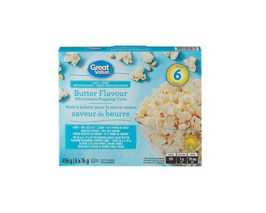 Great Value Maïs à Éclater pour Micro-Ondes Saveur de Beurre Léger à Teneur Réduite en Sodium 456g - 456 g