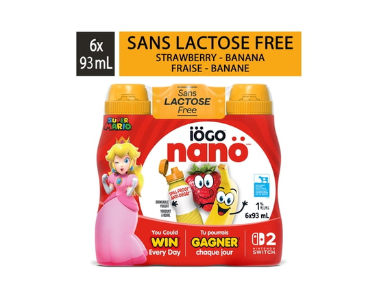 iÖGO nanö Drinkable Yogurt, Strawberry-Banana, Lactose-Free , Yogurt Drink , 1% - 93ML