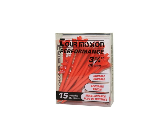 3 1/4" (82mm) Yellow Performance Plastic Golf Tees, pack of 15 by Tour Mission - 3 1/4