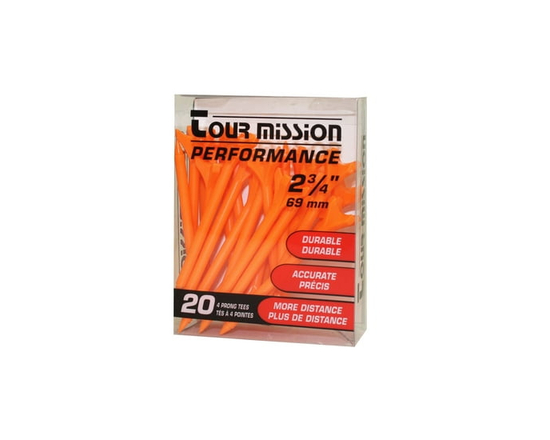 2 3/4" (69mm) Orange Performance Plastic Golf Tees, pack of 20 by Tour Mission