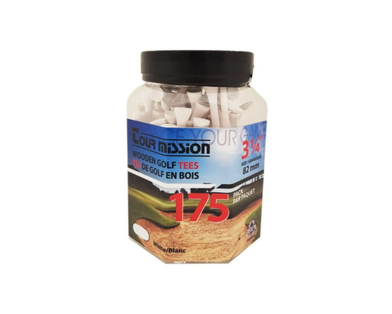 3 1/4" (82mm) White Wooden Golf Tees, pack of 175 by Tour Mission