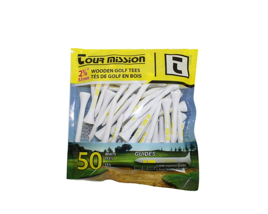 2 1/8" (53mm) White Wooden Golf Tees, pack of 50 by Tour Mission
