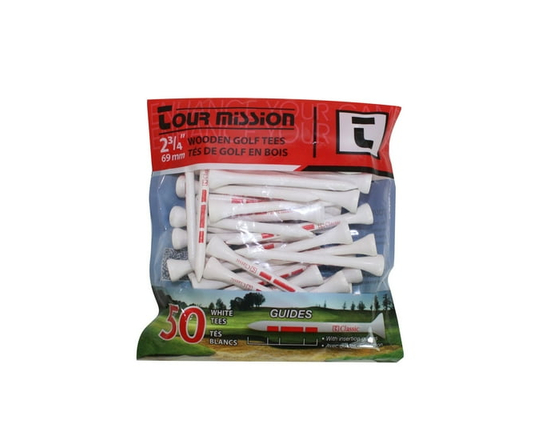 2 3/4" (69mm) White Wooden Golf Tees, pack of 50 by Tour Mission