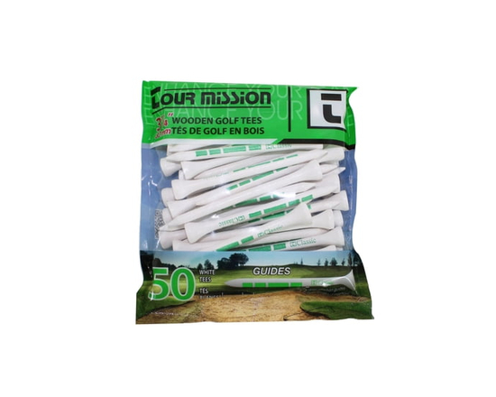 3 1/4" (82mm) White Wooden Golf Tees, pack of 50 by Tour Mission