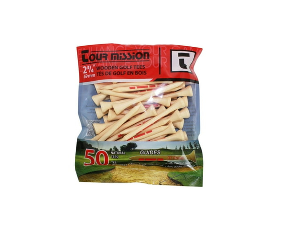 2 3/4" (69mm) Natural Wooden Golf Tees, pack of 50 by Tour Mission