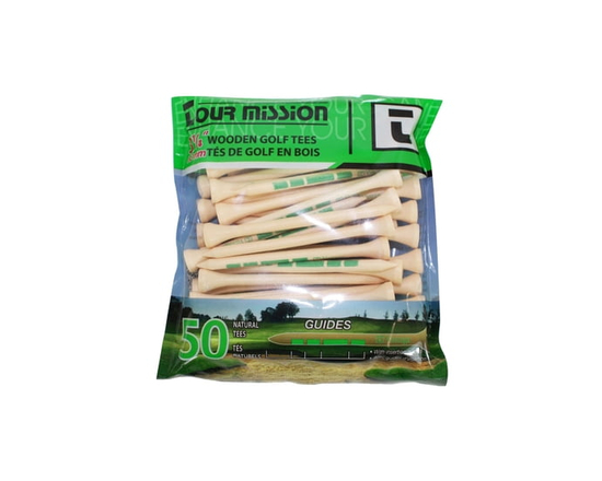 3 1/4" (82mm) Natural Wooden Golf Tees, pack of 50 by Tour Mission
