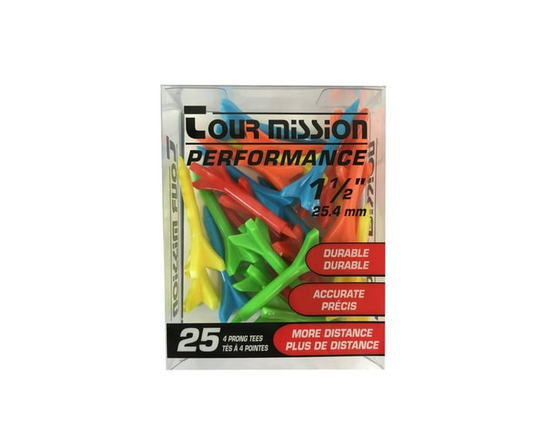 1 1/2'' (38 mm) Multi-Color Performance Plastic Golf Tees, pack of 25 by Tour Mission