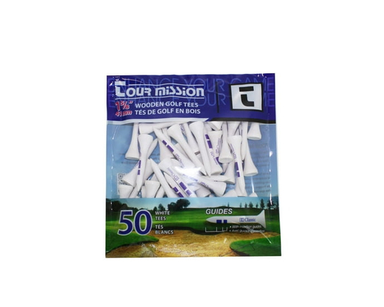 1 5/8" (41mm) White Wooden Golf Tees, pack of 50 by Tour Mission