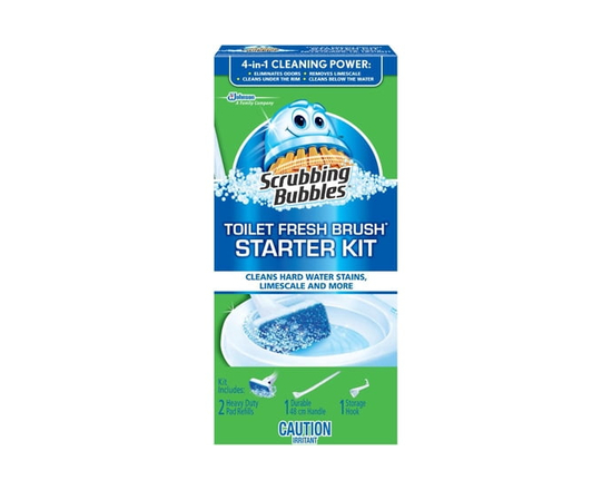 Scrubbing Bubbles® Fresh Brush Toilet Bowl Cleaner, Starter Kit, Includes 1 Handle, 2 Heavy Duty Pad Refills and 1 Storage Hook - 4 count