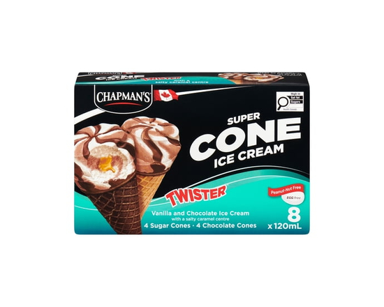 Chapman's Super Cone Twister - Vanilla and Chocolate Ice Cream with a salty caramel centre, in a Box. - 120 mL