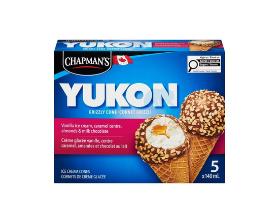 Chapman's Yukon Grizzly Vanilla and Almonds Ice Cream Cone in a Box - 140 mL