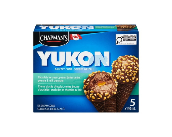 Chapman's Yukon Grizzly Chocolate, Peanut Butter & Peanuts Ice Cream Cone in a Box - 140 mL