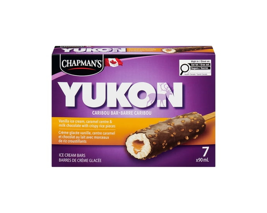 Chapman's Yukon Caribou Vanilla, Caramel & Milk Chocolate with Crispy Rice Pieces Ice Cream Bar in a Box - 90 mL