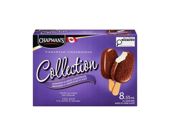 Chapman's Canadian Collection Ice Cream Bars - Vanilla ice cream with Almonds & Milk Chocolate, packaged in a Carton - 55 mL