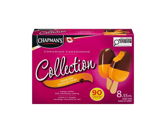 Chapman's Low Calorie Canadian Collection Tiger Paw Sorbet Bars in a Carton - 55 mL