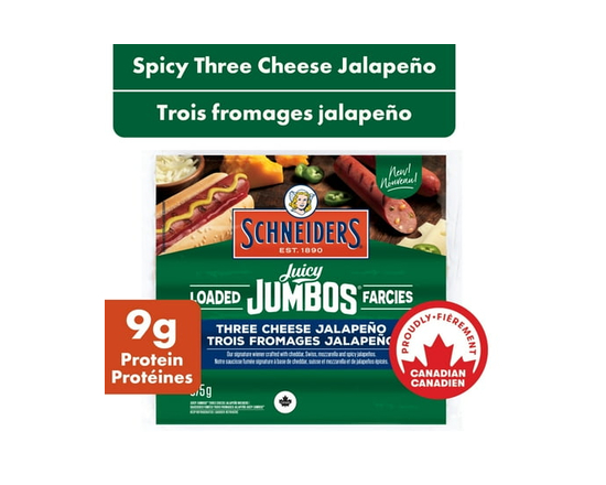 Schneiders Juicy Jumbos Loaded Three Cheese Jalapeño Hot Dogs - 375 g