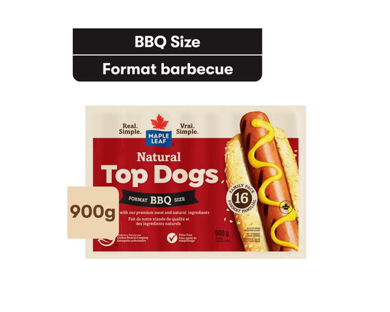 Maple Leaf Natural Top Dogs BBQ Hot Dogs Family Pack
