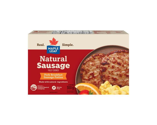 Maple Leaf Fully Cooked Natural Pork Breakfast Sausage Patties