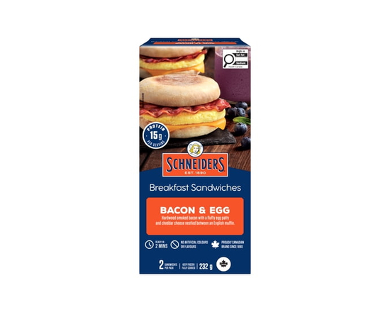 Schneiders Sandwichs déjeuner Bacon et œuf, 2 par paquet - 232g
