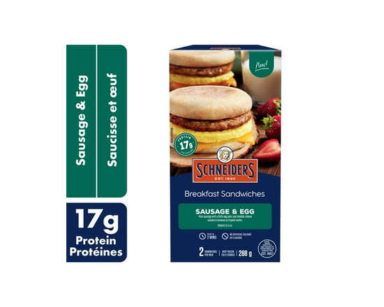 Sandwichs déjeuner Saucisse et œuf, 2 par paquet Schneiders - 288g
