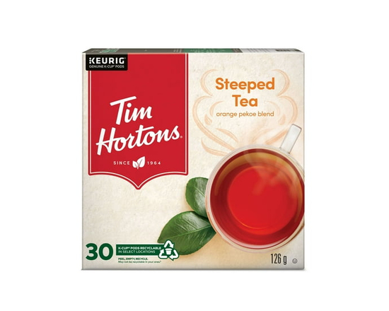 Tim Hortons Orange Pekoe Steeped Tea K-Cup Pods, Single-Serve K-Cups, Compatible with Keurig Coffee Makers, Crisp Black Tea, 30 Count - 8 oz