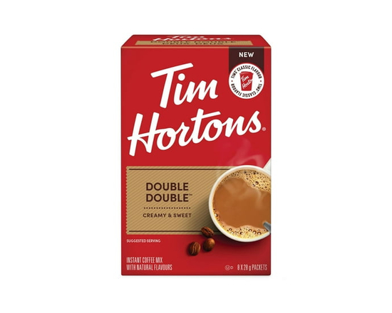 Tim Hortons Double DoubleⓇ Packets, Instant Coffee Mix, Convenient, Easy-to-Prepare Sachets, Rich & Creamy Flavour, 8 Count - 28 g