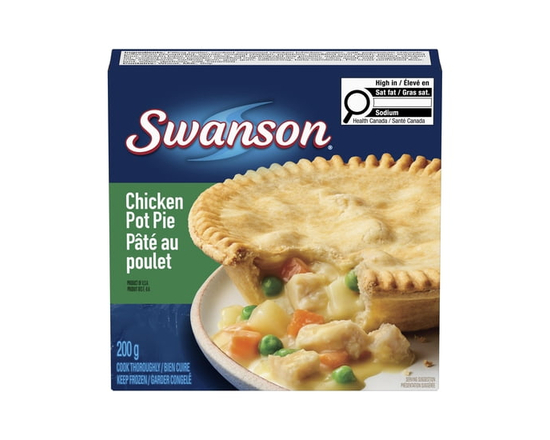 Swanson Chicken Pot Pie: flaky crust stuffed with cooked seasoned chicken, carrots, potatoes, and peas - 200 g