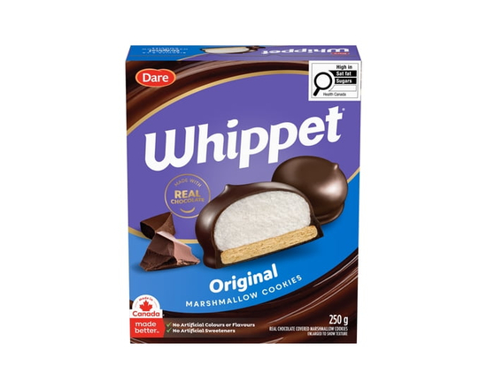 Biscuits guimauves Whippet enrobés de chocolat original, Dare - 250 g