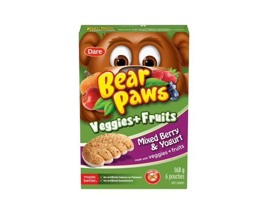 Dare Bear Paws Veggies + Fruits Mixed Berry and Yogurt Soft Cookies, 168g (6 pack) - Standard