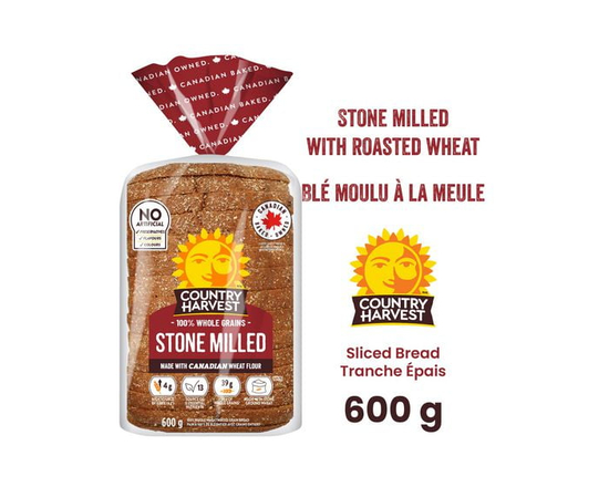 Country Harvest Stone Milled Sliced Bread, 100% Whole Grains, No Artificial Preservatives, Flavours or Colours, 600 g