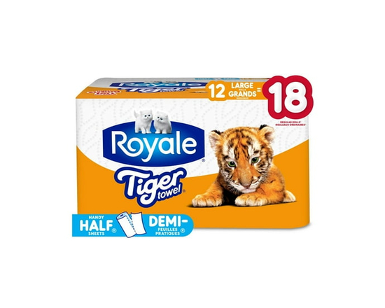Royale Tiger Strong Paper Towel, 12 Large Rolls Equal 18 Regular Rolls