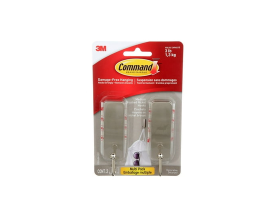 Crochets en nickel brossé 17034BN-2EF Command(MC), 2 crochets, 4 bandes - M