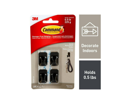 Command™ Decorative Hook 17032MB-4EF, Matte Black, Small - S