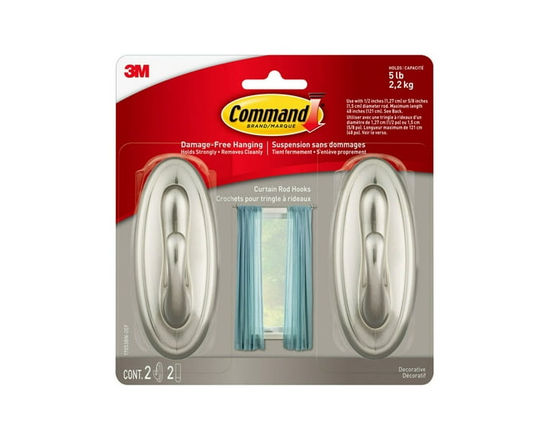 Command™ Curtain Rod Hooks, 17053BN-2EF - Holds 5 Lbs (2 Pack)
