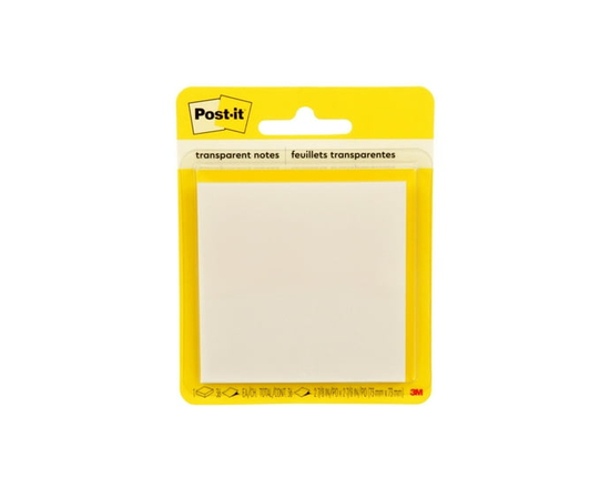 Feuillets transparents Post-it® 600-TRSPT, 73&nbsp;mm x 73&nbsp;mm (2&nbsp;7/8&nbsp;po x 2&nbsp;7/8&nbsp;po), 1&nbsp;bloc/paquet, 36&nbsp;feuillets/bl