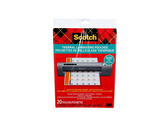 Scotch™ Thermal Laminating Pouches TP3854-20DE-EF, 8.9 in x 11.4 in (228 mm x 291 mm), 20 pouches per pack
