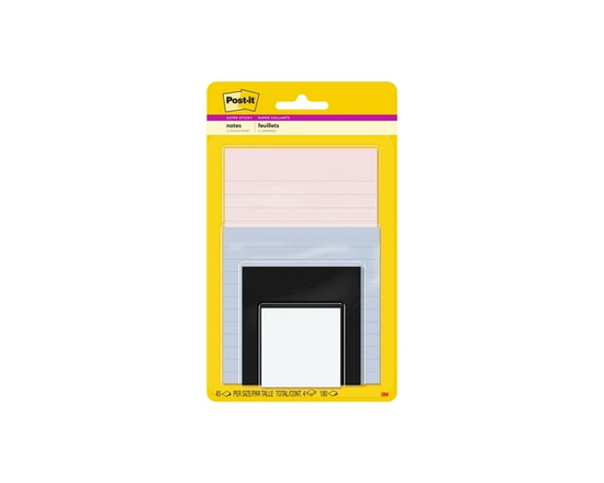 Feuillets super collants Post-it® 4622-SSNE, collection Sérénité, lignés et non lignés, tailles assorties - 4