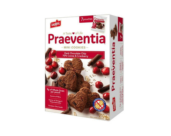Biscuits - Praeventia brisures de chocolat noir 70% cacao et canneberges - 210g