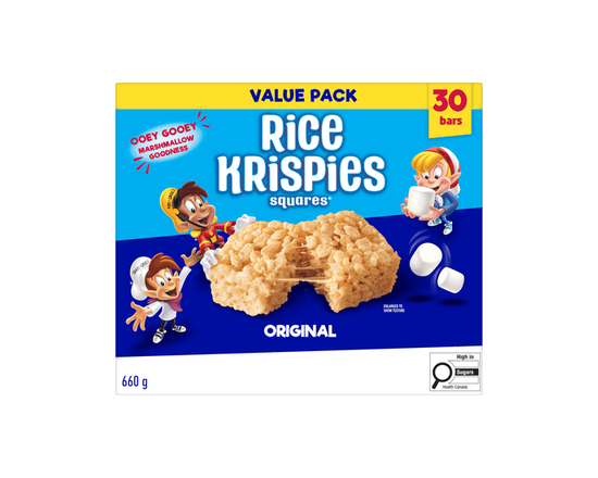 Kellogg's Rice Krispies Squares Bars Jumbo Pack - Original, Box of 30 Cereal Bars - 660 g