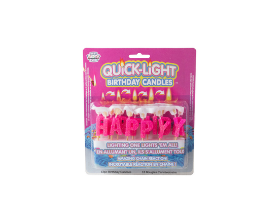 Quick Light Birthday Candles HAPPY BIRTHDAY Pink Glitter 13 Pc