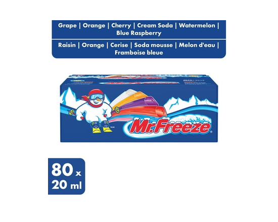 Mr. Freeze 80CTX20ml Regular Freeze Pops - Grape, Orange, Cherry, Cream Soda, Watermelon, Blue Raspberry - 20 ml (pack of 80)