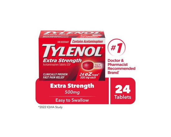 Tylenol Extra Strength Pain Relief Acetaminophen 500mg EZTabs, 24 Count