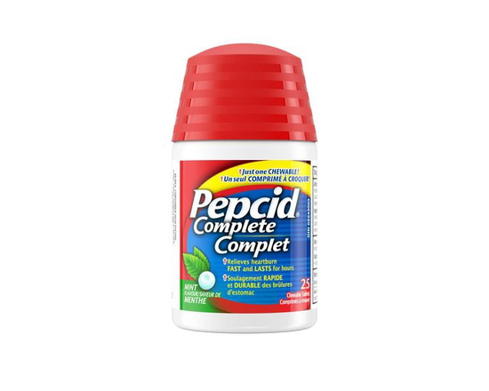 Pepcid Complete Chewable Mint Tablets, Acid Reducer and Antacid for Heartburn, Acid Reflux and Upset Stomach, 25 Count