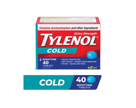 Tylenol Extra Stength Cold eZ Tabs, Relieves Cold symptoms, Nighttime, 40 Count