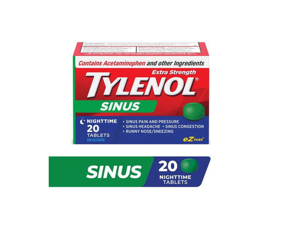 Tylenol Extra Stength Sinus eZ Tabs, Relieves Sinus congestion & other Sinus syptoms, Nighttime, 20 Count