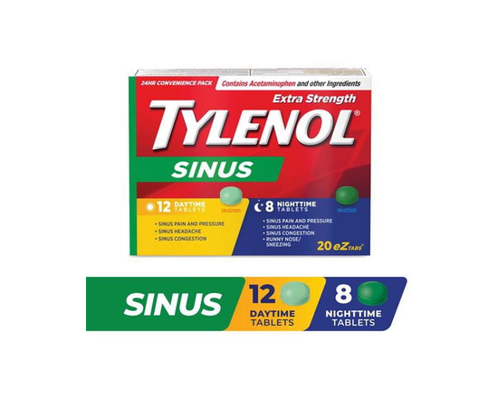 Tylenol Extra Stength Sinus eZ Tabs, Relieves Sinus congestion & other Sinus symptoms, Daytime & Nighttime, Convenience, 20 Count